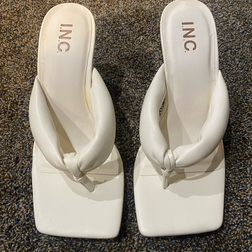 White faux leather square toed heeled sandals by I.N.C​ - Picture 4 of 10
